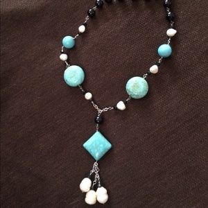Beautiful Turquoise & Pearl Beaded Necklace